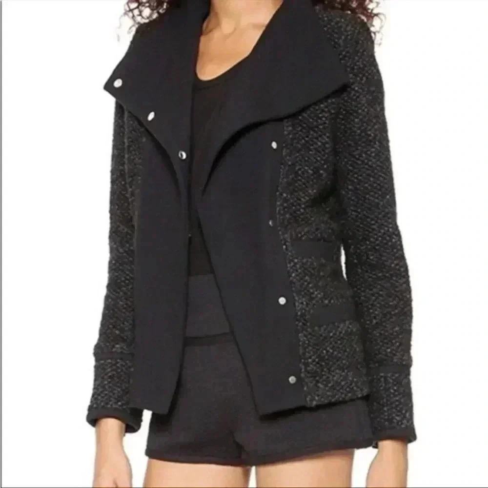 IRO Cydney Tweed Blazer Jacket Wool Blend Black Snap Buttons Sz 38